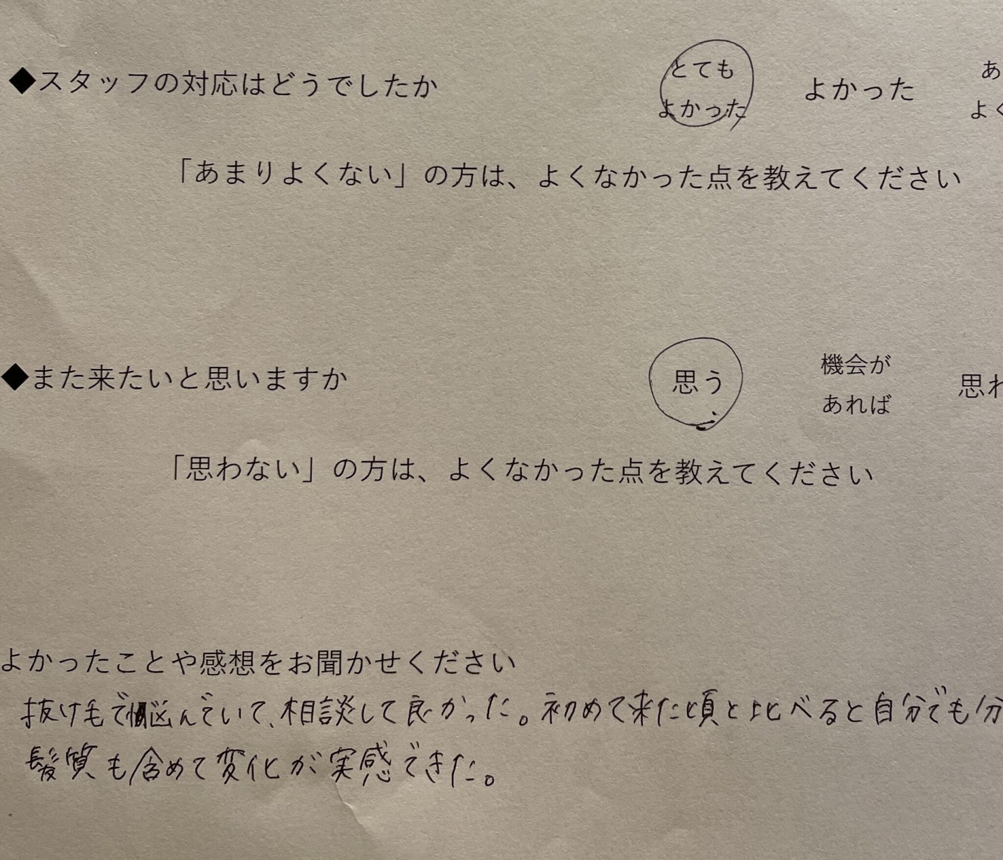 抜け毛で悩んでいて相談してよかった。